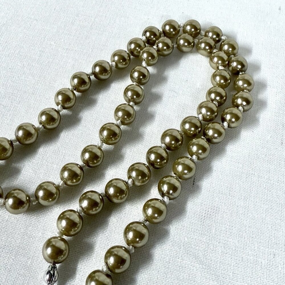 Taupe Faux Pearl Necklace Sterling Silver 925 Clasp 15-17"